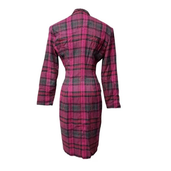 80s Irresistible by Sue Eng pink and gray plaid blazer dress . size 9 / 10 - Picture 5 of 6